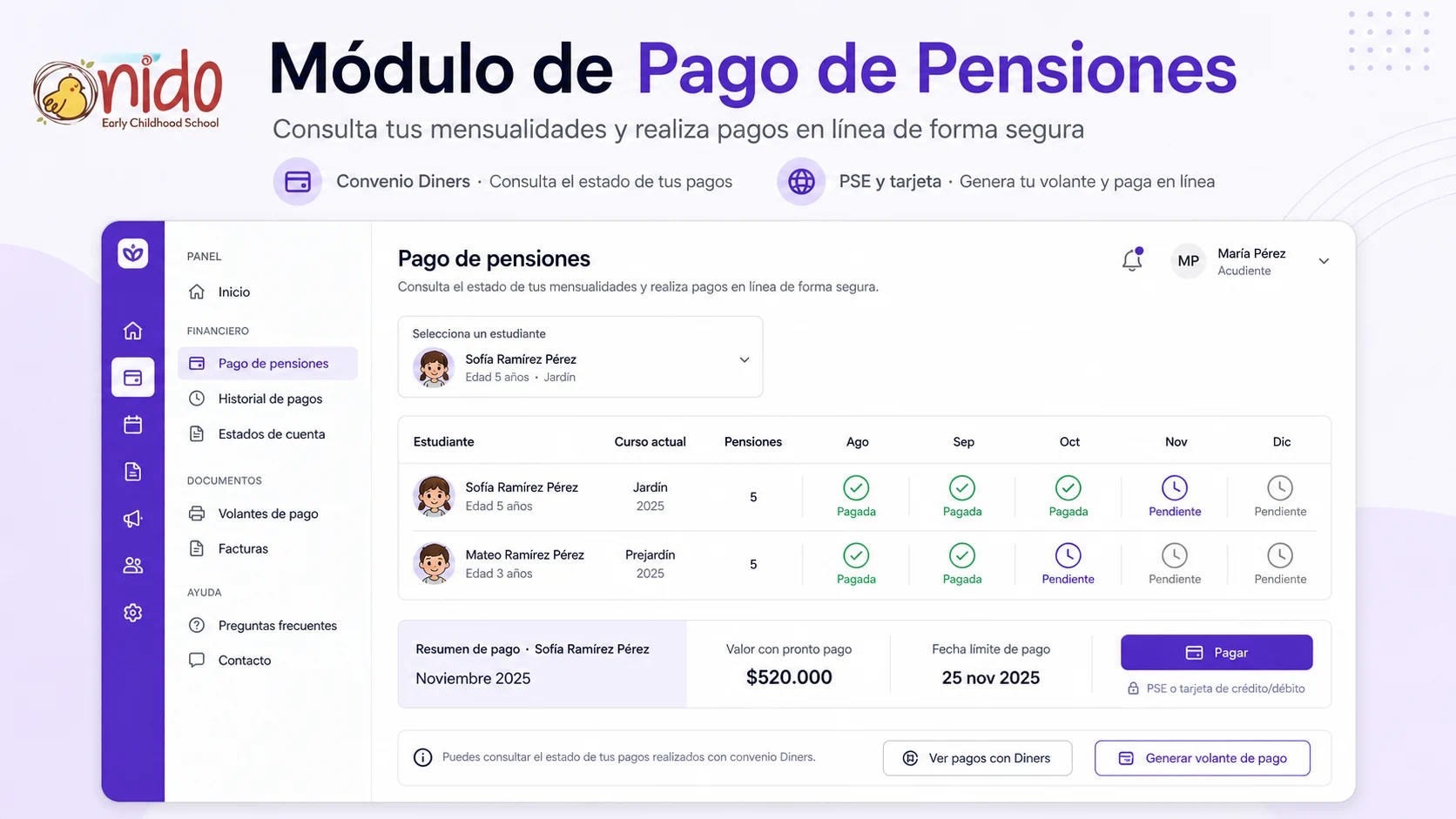 Consulta y pago de pensiones en Mindset Nido
